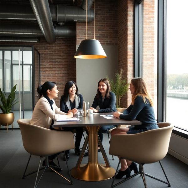 Klein professioneel team in een licht kantoor in Nijmegen met charcoal- en goudaccenten